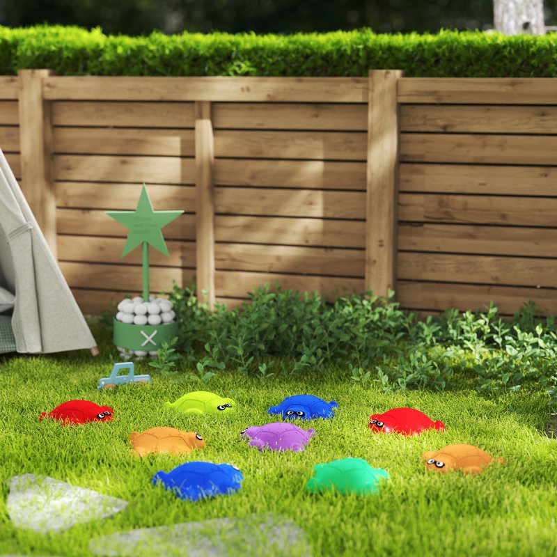 AIYAPLAY Balance Stepping Stones, 9-Piece Turtle-Shaped Stackable River Stones with Non-Slip Edge, Indoor Outdoor Obstacle Course for Kids Age 3-8 Years, Multicoloured