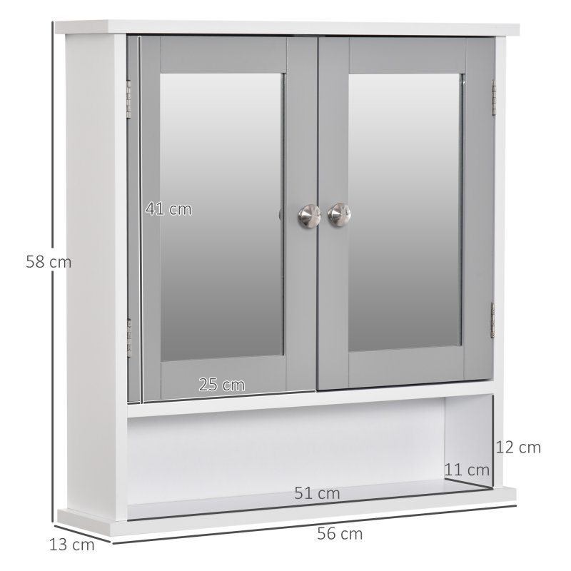 kleankin Mirror Cabinet Wall Mounted with Double Mirrored Doors, Hanging Cabinet with Cupboard and Shelf, Bathroom Wall Storage Organiser