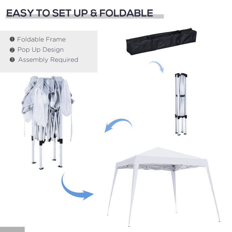 Outsunny 3 M x 3 M Base/ 2.5 M x 2.5 M Top Pop Up Gazebo, 2 Person Setup Instant with Carry Bag, Height Adjustable Slant Leg Party Tent Instant Event Shelter for Garden, Patio, White