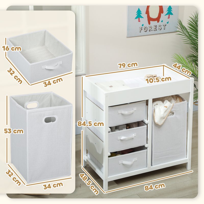 AIYAPLAY Baby Changing Table with 4 Drawers, Nursery Diaper Baby Changing Unit for 0-12 Months (max. 11kg), with Mat, Infant Care Station for Bedroom Nursery, White