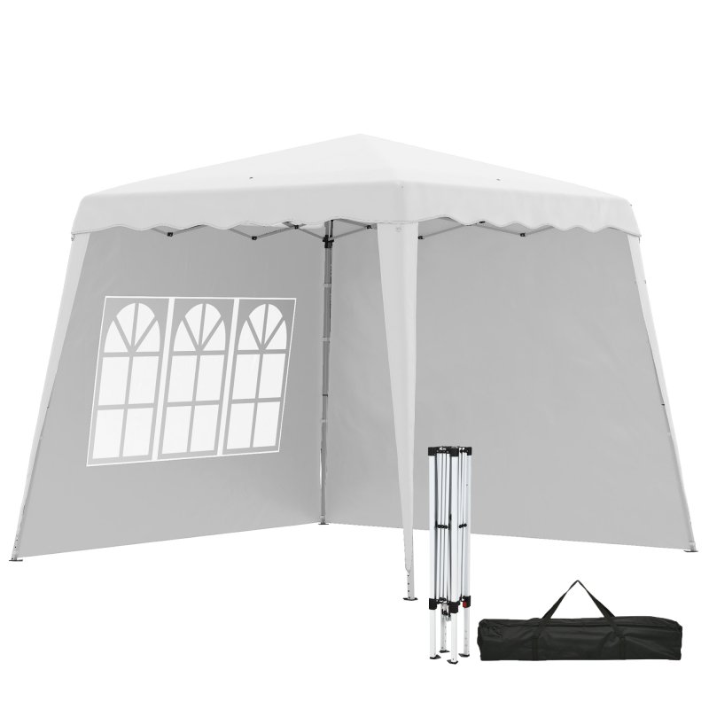 Outsunny 2.4 x 2.4m Pop Up Gazebo Canopy Tent with 2 Sidewalls and Carry Bag, Height Adjustable, UV50+ Party Tent Event Shelter for Garden, Patio, White