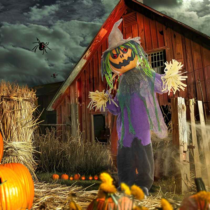 HOMCOM 106cm Pumpkin Outdoor Halloween Decoration, Halloween Animatronic with Sound Activated, Light Up Eyes, Music, Animated Prop for Haunted House