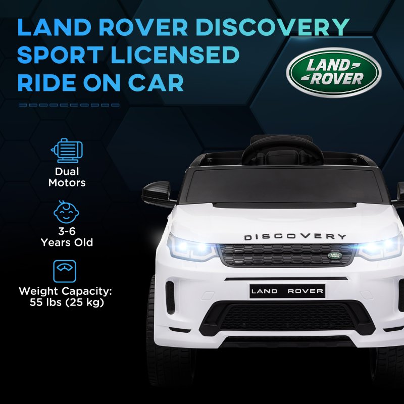 AIYAPLAY Land Rover Discovery Sport Licensed Kids Electric Car, 12V Ride on Car with Remote Control, LED Lights, Music, Horn, for Ages 3-6 Years, White
