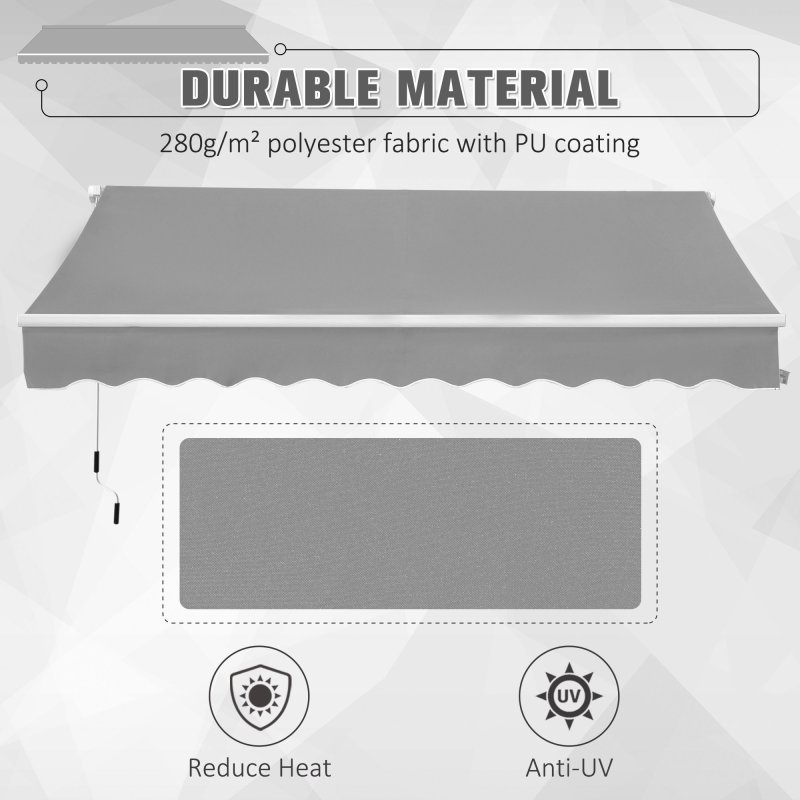 Outsunny 3 x 2m Manual Window Awning Canopy Garden Outdoor Shelter Patio Sun Shade UV Blocker Light Weight Aluminium Frame w/ Hand Crank Light Grey