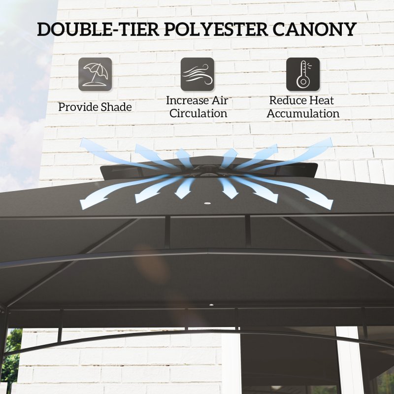 Outsunny 8' x 5' Grill Gazebo Canopy, Double Tiered Outdoor BBQ Gazebo Shelter with 2 Side Shelves, Storage Baskets, Hook for Garden, Patio, Barbecue, Picnic, Dark Grey
