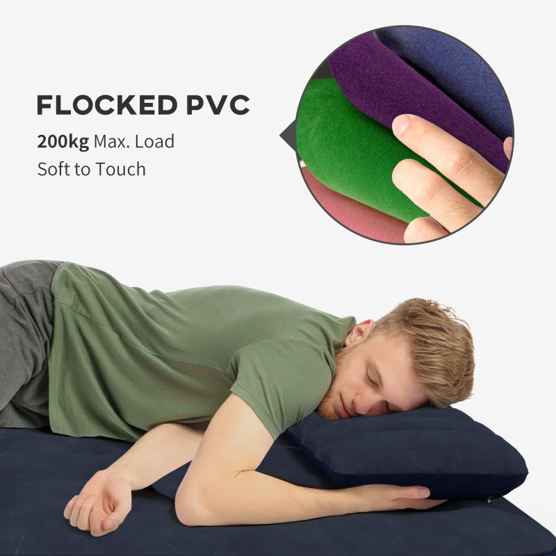 Outsunny King Size Air Bed with 2 Pillows, Hand Pump, Inflatable Mattress with Flocked Surface for Guest, Camping, Travel, 203 x 152 x 22cm