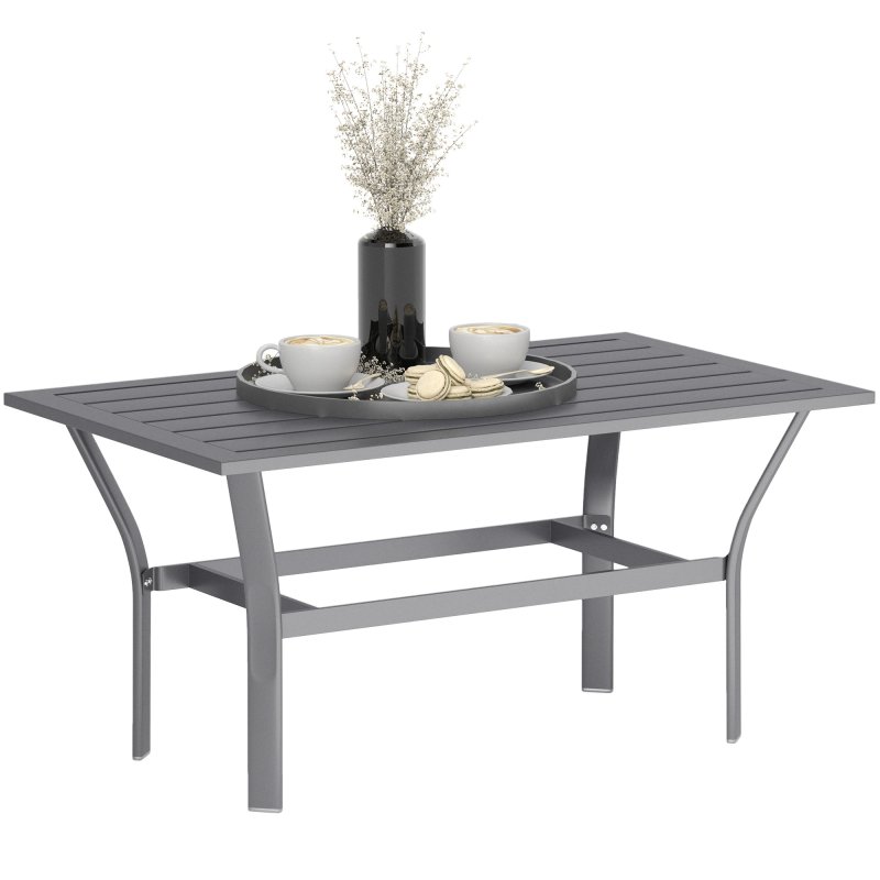 Outsunny Metal Garden Coffee Table, Rectangular Outdoor Side Table with Slatted Tabletop, Foot Pads for Outside, Garden, Balcony, Porch, 91.5 x 55 x 45cm, Dark Grey