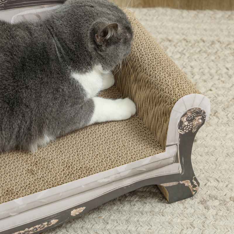 PawHut 2-in-1 Cat Scratcher, Cat Scratching Board with Organic Catnip, Cardboard Lounge for Indoor Cats, 29.5 x 56 x 26cm, Brown