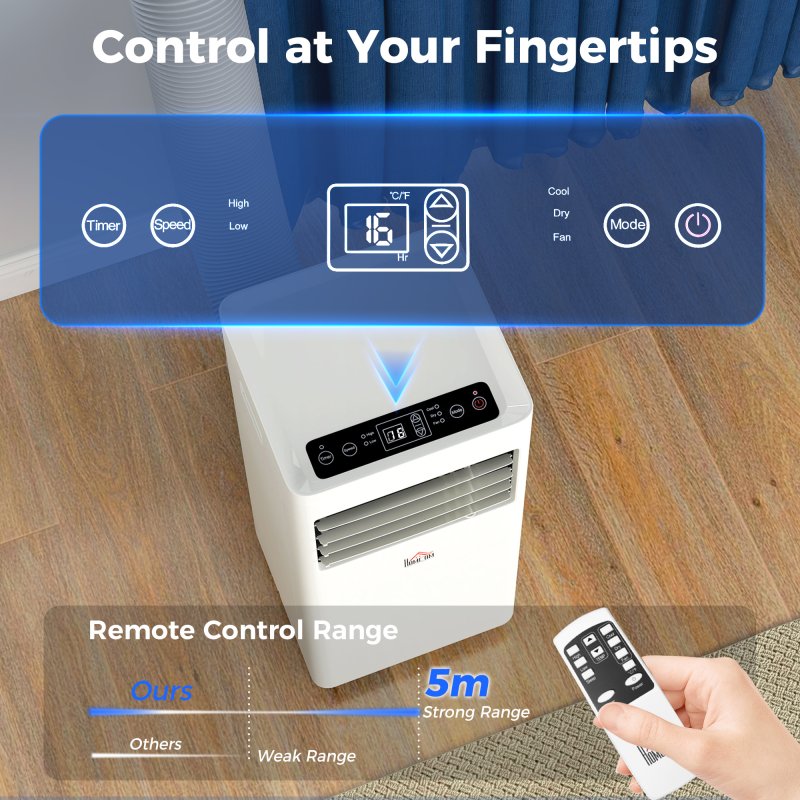HOMCOM 5000 BTU Air Conditioning Unit, 3-in-1 Portable Air Conditioner, Dehumidifier, Cooling Fan with 2 Speeds, 24H Timer, Remote Control, Digital Display, Window Venting Kit, 18m²