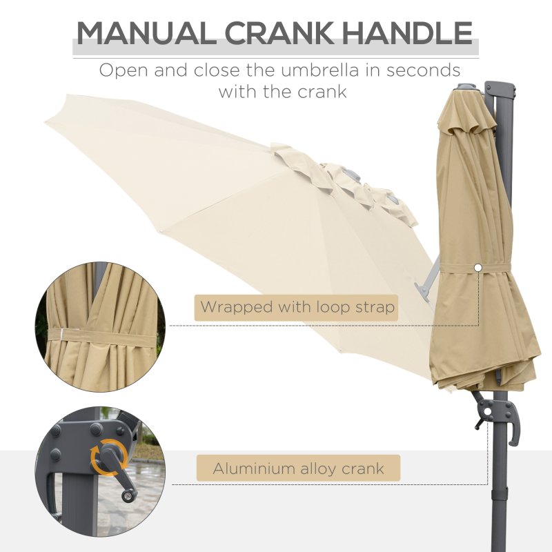 Outsunny 4.5m Patio Cantilever Roma Parasol, Large Double-Sided Rectangular Garden Umbrella with Crank Handle, 360 degrees Cross Base for Bench, Outdoor, Khaki