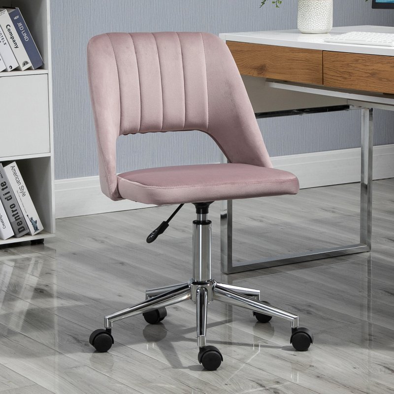 Vinsetto Mid Back Office Chair, Velvet Fabric Swivel Scallop Shape Computer Desk Chair for Home Study Bedroom, Pink
