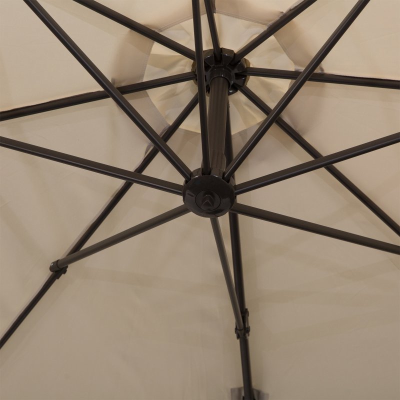 Outsunny 3M Cantilever Parasol, Hanging Garden Umbrella Sun Shade with 360 Rotation, Aluminium Frame, Cross Base, Hand Crank, Beige