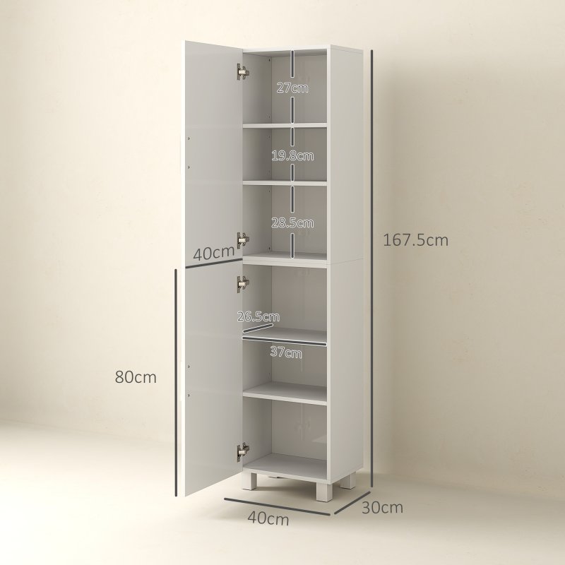 HOMCOM Tall Bathroom Cabinet, Freestanding Bathroom Storage Cabinet with Adjustable Shelves and Double Doors