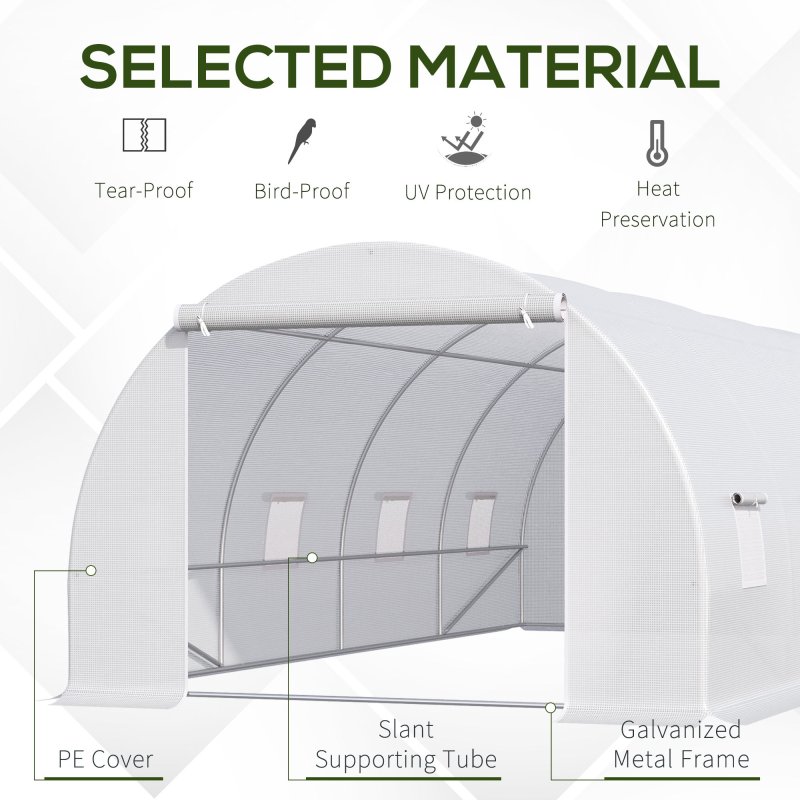 Outsunny 6 x 3 x 2 m Polytunnel Greenhouse with Metal Frame, Zippered Door and 8 Windows, Walk in Polytunnel Tent for Garden and Backyard, White