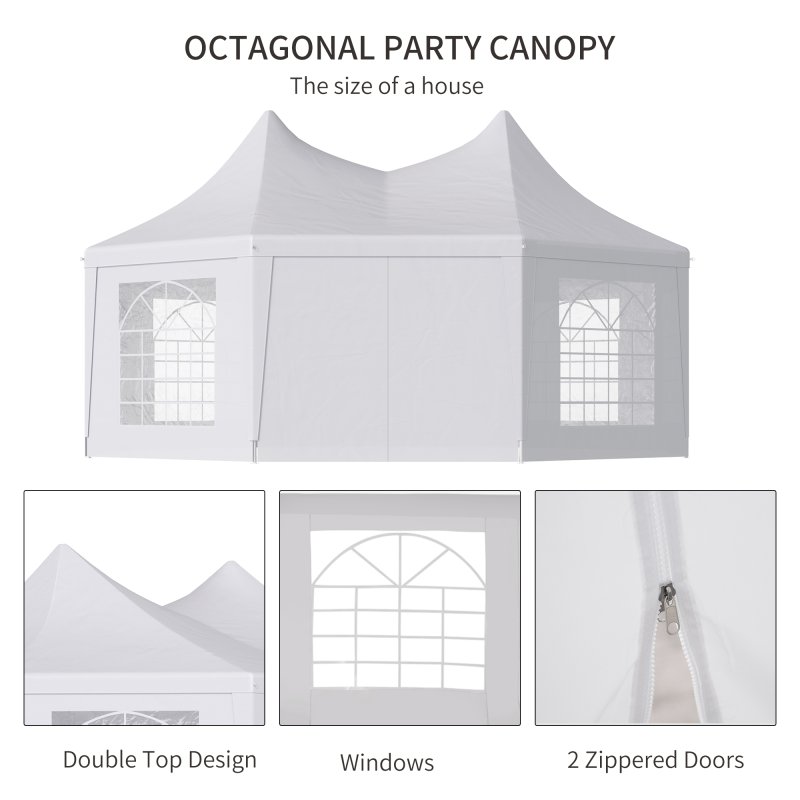 Outsunny 8 Sides Octagonal Garden Gazebo Marquee Party Tent Wedding Canopy Outdoor Heavy Duty Metal Frame (6.8m x 5m) - White