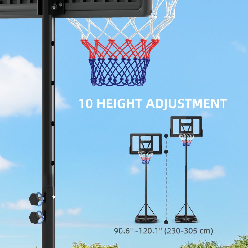 SPORTNOW Basketball Hoop Outdoor, Basketball Hoop and Stand with 10-Level Adjustable Height, Weighted Base, Portable on Wheels, 2.3-3.05m, for Teens, Adults