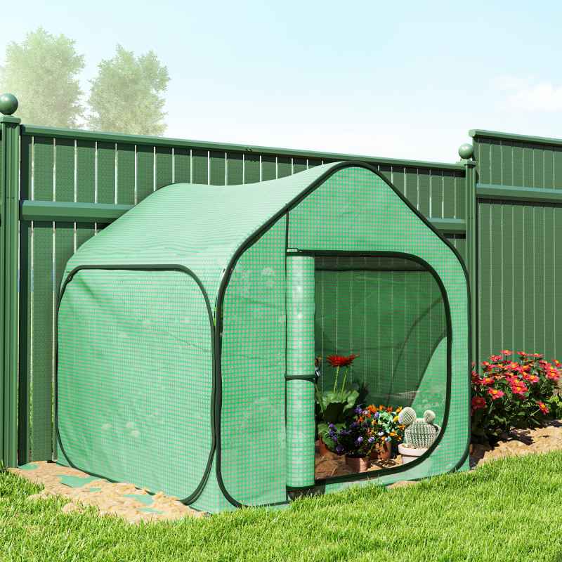 Outsunny Mini Pop Up Greenhouse with Reinforced PE Cover, Foldable Small Greenhouse with Zipper Door for Indoor Outdoor, 150 x 148 x 148 cm, Green