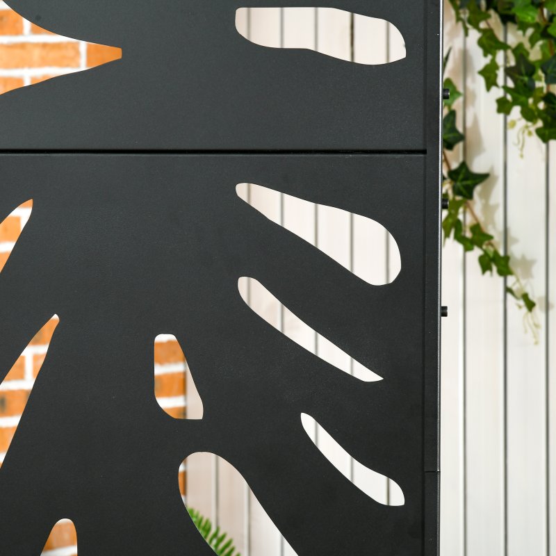 Outsunny Decorative Garden Privacy Screen with Stand, 6.5FT Freestanding Metal Outdoor Divider, Decorative Privacy Panel with Expansion Screws for Garden Pool Hot Tub, Large Leaves Style, Black