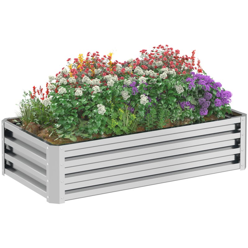 Outsunny 216L Raised Bed for Garden, Galvanised Outdoor Planter Flower Pot for Herbs and Vegetables, Use for Patio, Garden, Balcony, 120 x 60 x 30.5cm, Silver