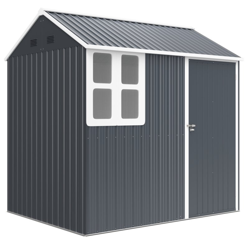 Outsunny 7 x 6 ft Garden Shed, Metal Shed with Single Door, Window and Air Vents, Galvanised Outdoor Lockable Tool Storage House, Dark Grey
