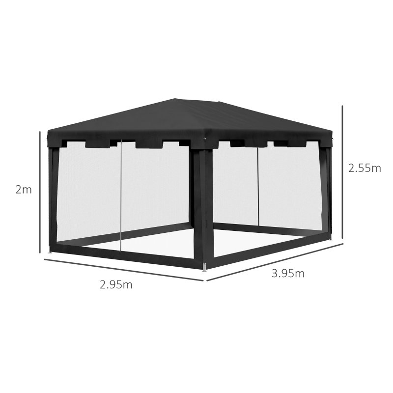 Outsunny 4 m x 3 m Gazebo with Sides, Outdoor Party Tent, Sun Shade Canopy with Mesh Sidewalls, Dark Grey