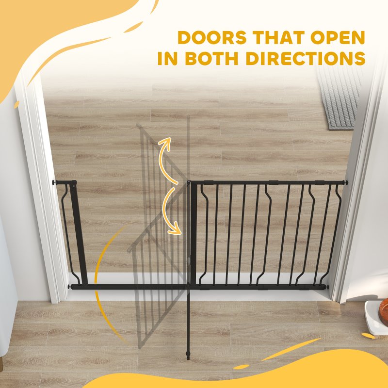 PawHut Dog Gate Wide Stair Gate w/ Door Pressure Fit Pets Barrier for Doorway, Hallway, 76H x 75-145W cm - Black