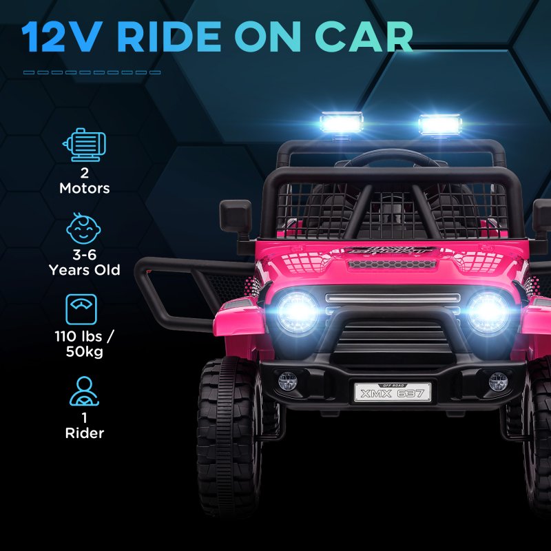 AIYAPLAY Kids Ride On Car, 12V Battery Powered Electric Truck with 4 Spring Suspension Wheels, Parental Remote Control, Music Horn LED Lights, Pink