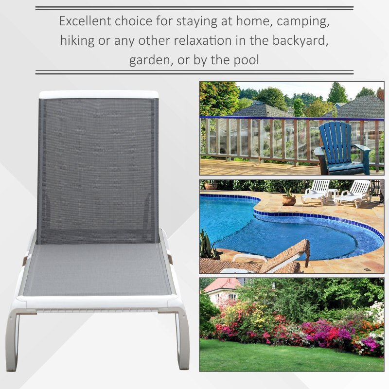 Outsunny Portable Outdoor Chaise Lounge Sun Lounger with Adjustable Back, Breathable Texteline, Light Grey