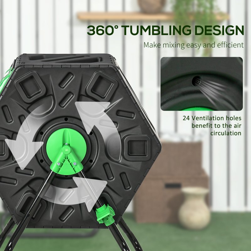 Outsunny 65L Compost Bin for Garden Rotating Compost Maker with Steel Legs and 48 Ventilation Openings