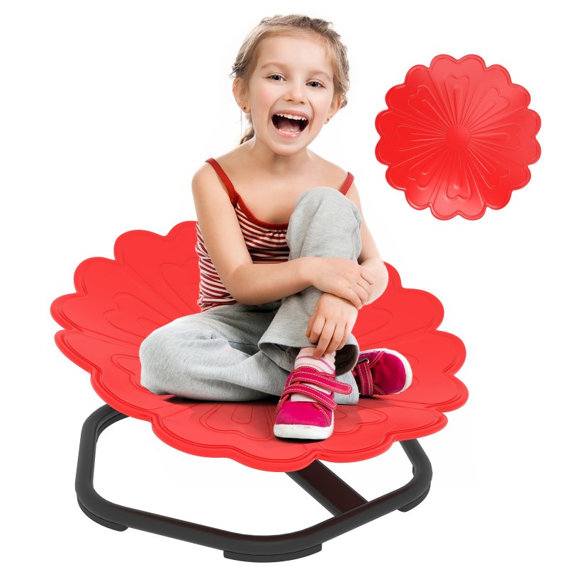 AIYAPLAY Kids Spinning Chair for Autism, Sensory Swivel Chair for ADHD Children, Flower Shaped Sit and Spin Wobble Chair with Metal Base & Non-Slip, Sensory Balance Toy for 3-8 Years Old, Red