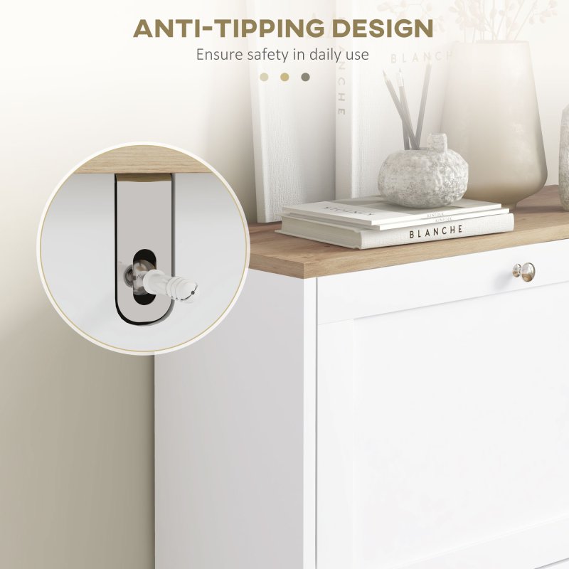 HOMCOM Slim Shoe Storage Cabinet for Hallway, Modern Narrow Shoe Cabinet with 2 Flip Drawers and Adjustable Shelves for 12 Pairs of Shoes, White