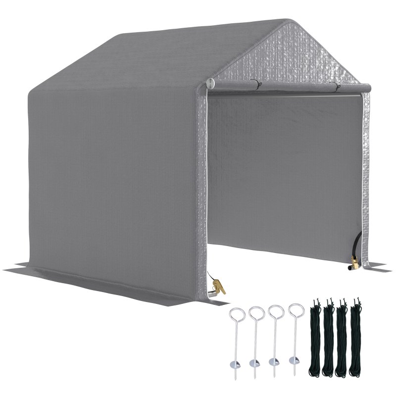 Outsunny 2 x 2 x 2 m Garden Shed Tent, Outdoor Storage Shed for Bike Motorbike Tool with Galvanised Steel Frame, Waterproof & UV-Resistant, Grey