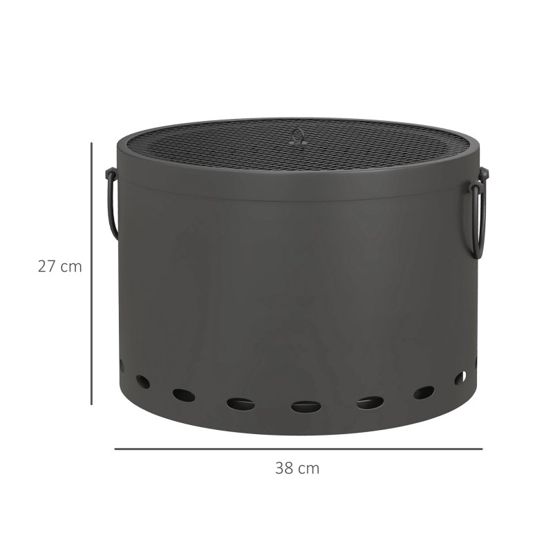Outsunny Smokeless Fire Pit, 38cm Portable Wood Burning Firepit with Spark Screen and Poker, Low Smoke Camping Bonfire Stove for Garden Patio Picnic, Dark Grey