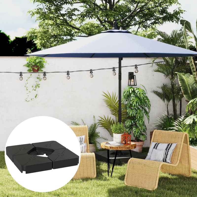 Outsunny Umbrella Weights for Cantilever Parasols, Set of 4 Heavy Duty Parasol Base Weights, 64kg Sand or 55kg Water Filled, Black