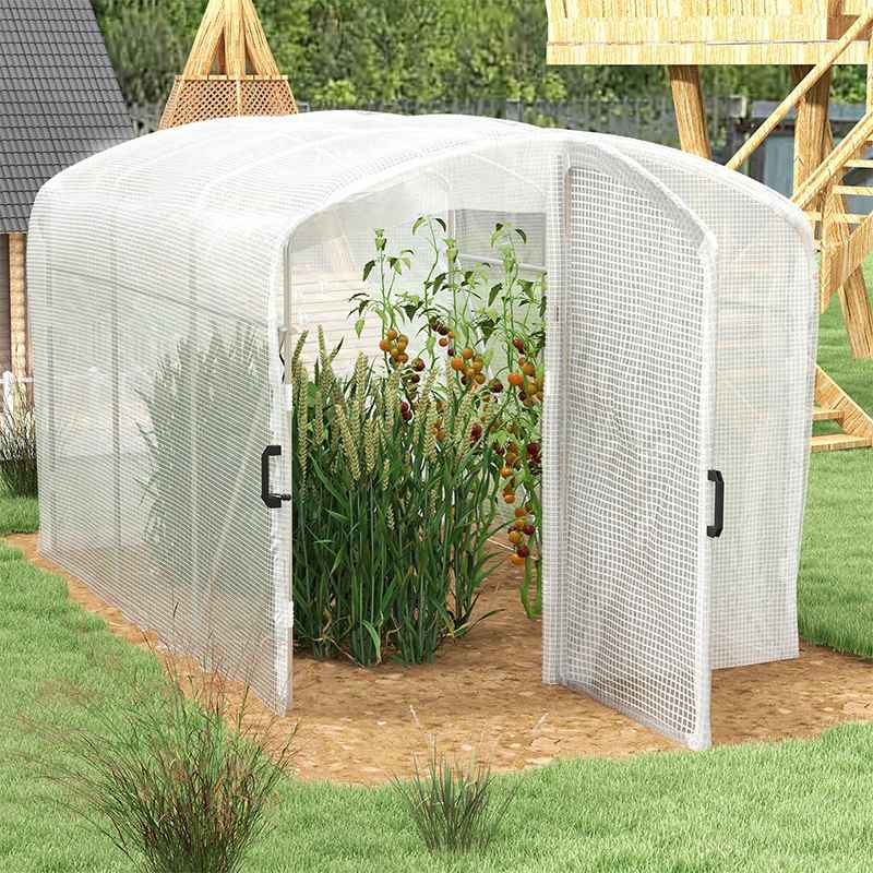 Outsunny 3 x 2 x 2m Polytunnel Greenhouse with Hinged Door, Walk-in Grow House Tent with UV-resistant PE Cover, Galvanised Steel Frame, Clamps, White