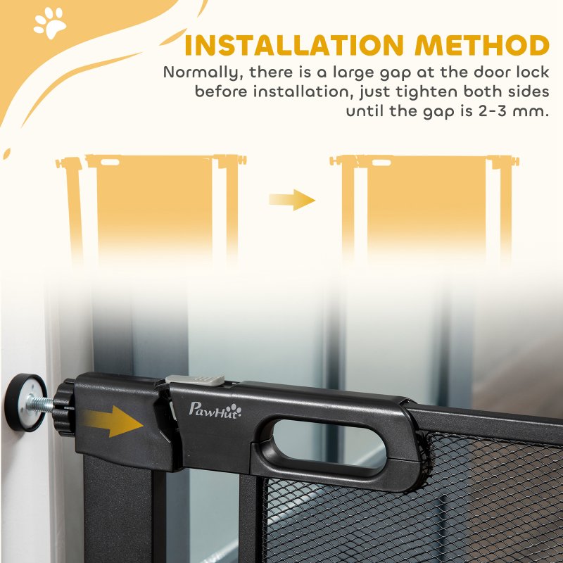 PawHut Pressure Fit Safety Gate for Doorways and Staircases, Dog Gate w/ Auto Closing Door, Pet Barrier for Hallways w/ Double Locking, Openings 75-82 cm - Black
