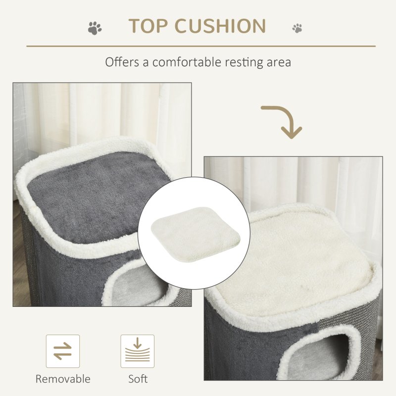 PawHut Cat Barrel Scratching Post Cat Tree for Indoor Cats Kitten Climbing Frame Pet Play Tower Soft Plush & Lamb Fleece Grey