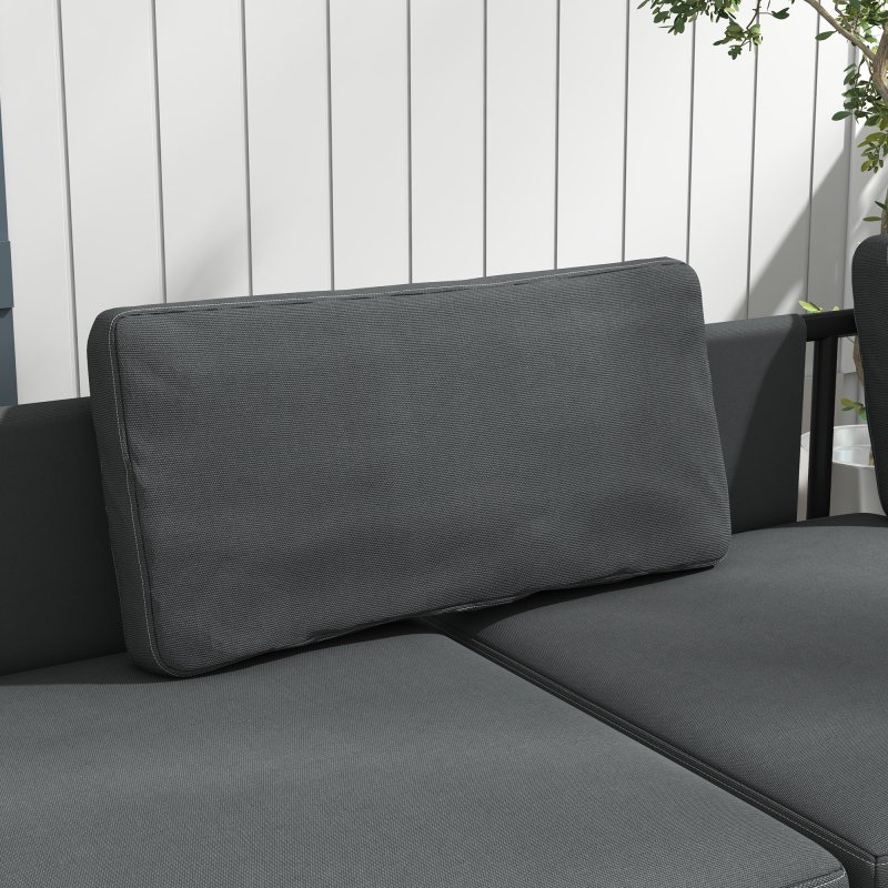 Outsunny 3 Pieces Garden Furniture Set, L Shaped 4 Seater Corner Sofa Set with Table and Cushions, HDPE, Outdoor Patio Sofa Set for Patio, Grey