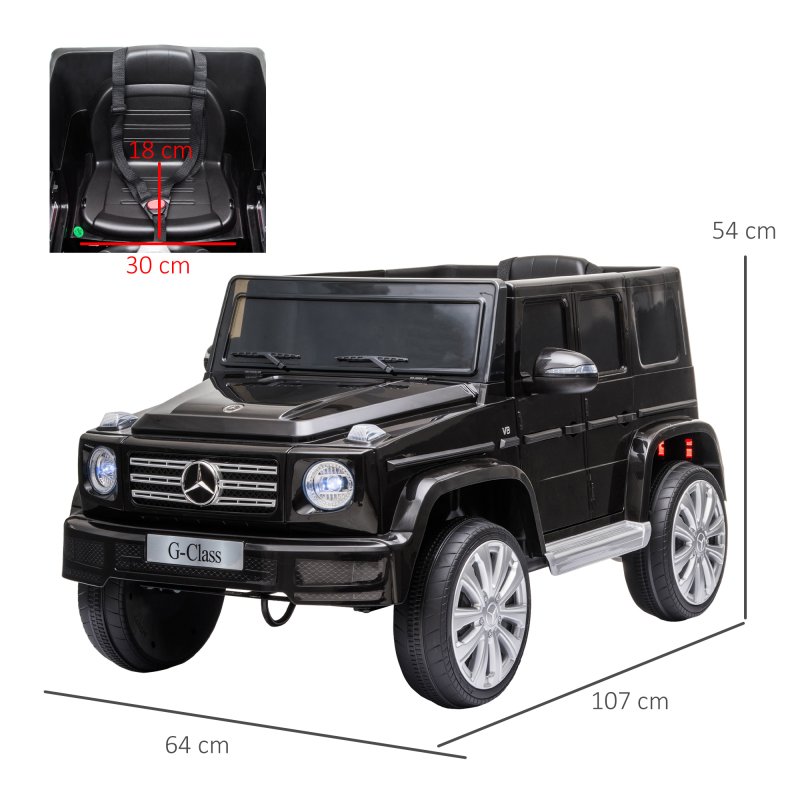 HOMCOM Mercedes Benz G500 Licensed 12V Kids Electric Ride On Car  Toy with Parental Remote Control Battery-powered 2 Motors Music Lights MP3 for 3-8 Years Old Black