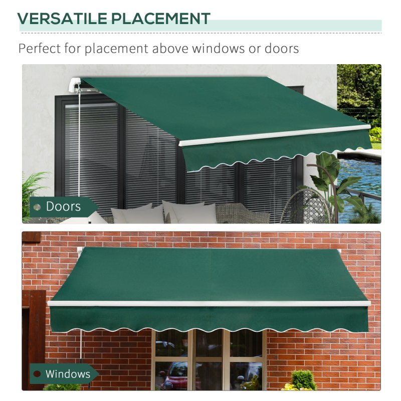 Outsunny 3 x 2m Manual Window Awning Canopy Garden Outdoor Shelter Patio Sun Shade UV Blocker Light Weight Aluminium Frame w/ Hand Crank Green