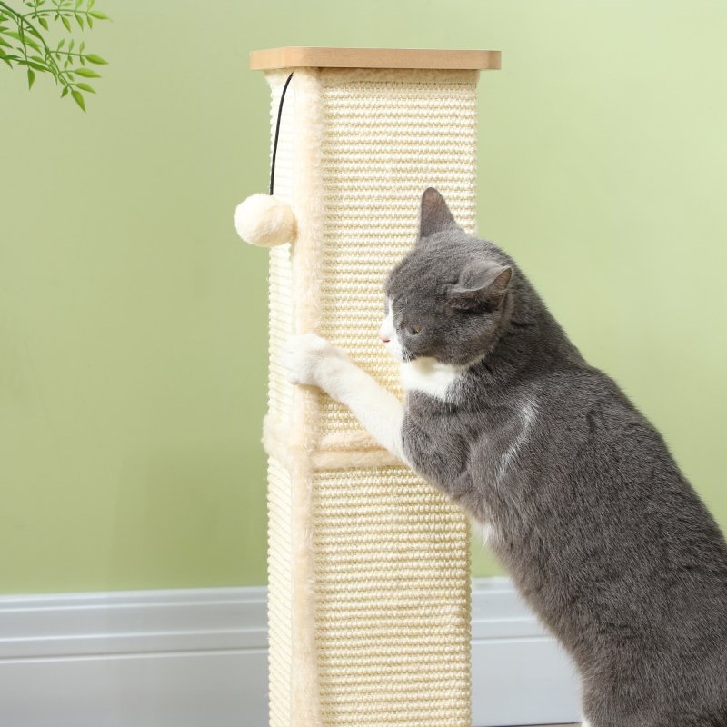 PawHut Cat Scratching Post, 67cm Cat Scratcher with Sisal Scratching Post, Track Ball Toy, Hanging Ball, 3 in 1 Cat Scratcher Post for Indoor Kittens