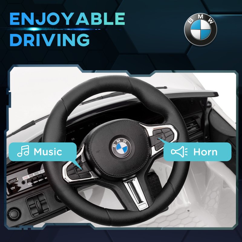 AIYAPLAY BMW M4 Licensed Electric Car for Kids, 12V Kids Electric Ride on with Remote Control, Suspension, Music, Horn, LED Lights, for Ages 3-5 Years, White