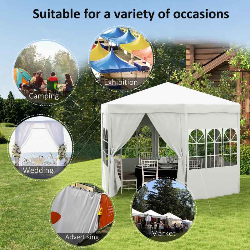 Outsunny 4m Hexagonal Gazebo Canopy Party Tent with 6 Removable Side Walls for Outdoor Event with Windows and Doors, White