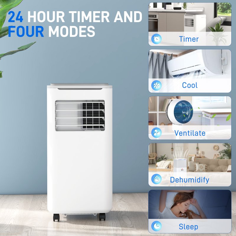 HOMCOM 9000 BTU Portable Air Conditioner, Smart Home WiFi Compatible, 2.6KW 4 in 1 Air Conditioning Unit, Dehumidifier, Fan with Remote, 24H Timer, Window Venting Kit, 20m², R290, A Energy Efficiency
