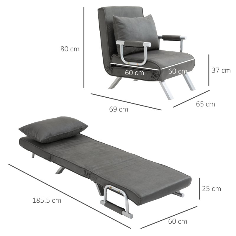 HOMCOM Single Chair Bed, Click Clack Convertible Bed Settee, Modern Velvet Feel Fabric Lounge Couch with Cushion for Living Room, Bedroom, Guest Room