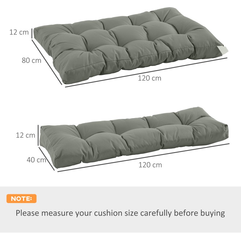 Outsunny 2Pcs Garden Tufted Pallet Cushion Seat Pad, Back Cushion Patio for Indoor Outdoor Use, 120L x 80W x 12Hcm, Grey