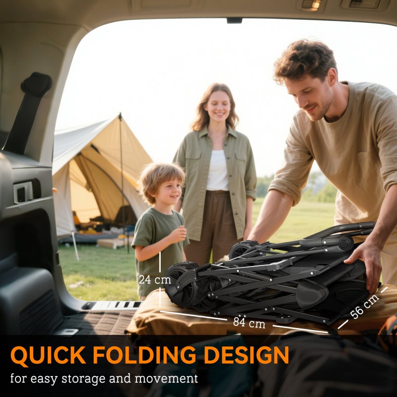 Outsunny 120L Festival Trolley on Wheels, Folding Camping Trolley Cart with Removable Canopy, All-Terrain Wheels, Adjustable Handle and Side Pockets for Garden Beach Fishing Shopping, Black