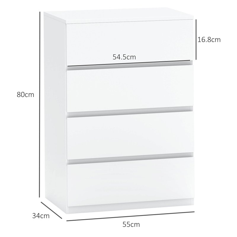 HOMCOM Chest of Drawers, 4 Drawers Storage Cabinet Floor Tower Cupboard for Bedroom Living Room, White