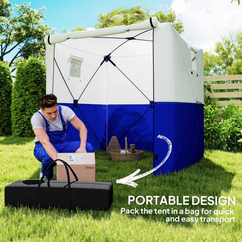 Outsunny Pop Up Gazebo with Sides, 2m x 2m Easy 1 Person Setup Party Tent with Carry Bag, Stakes, Ropes, Folding Multifunctional Instant Shelter, Dark Blue and White
