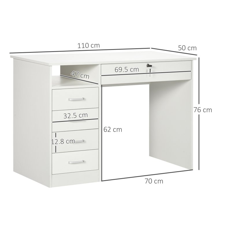 HOMCOM Computer Desk, Home Office Desk with Lockable Drawer, Storage Shelf for Study Bedroom, 110 x 50 x 76 cm